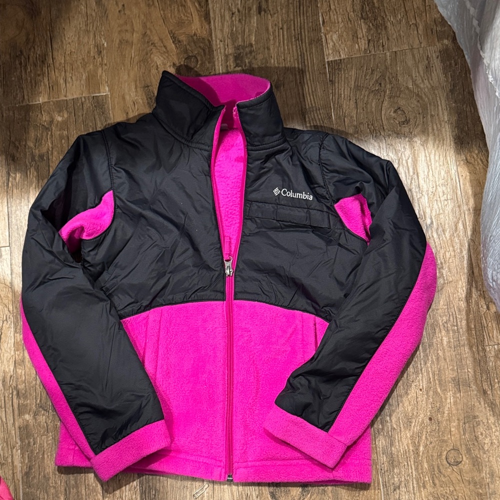 Columbia Black and Bright Pink Fleece Jacket Size S